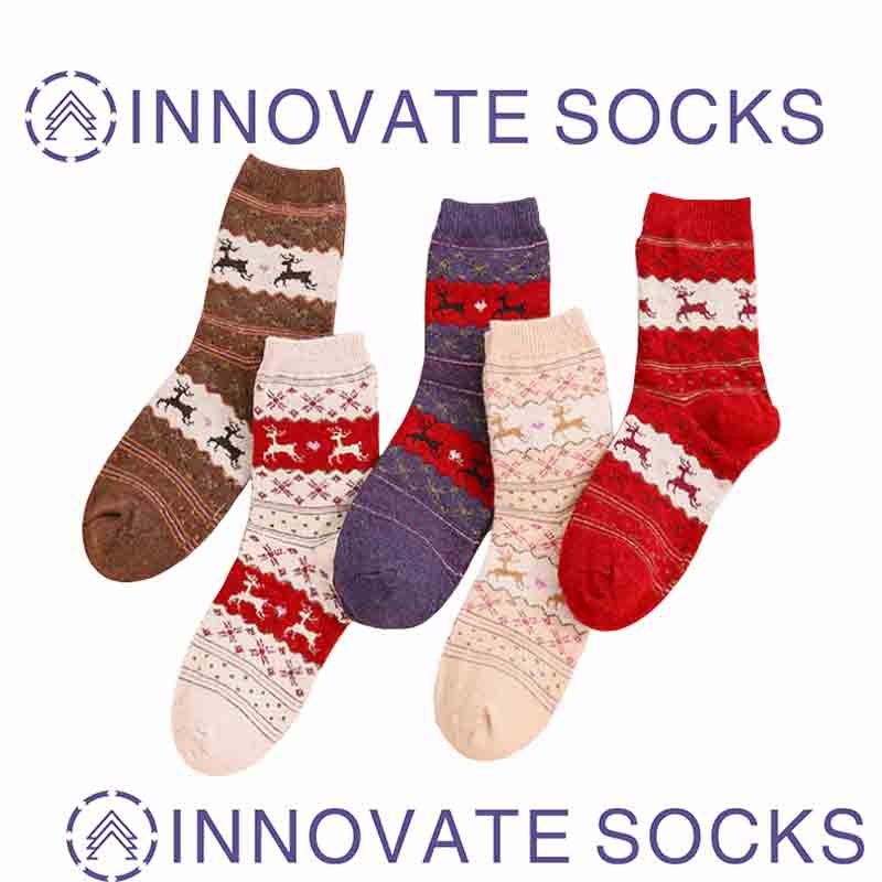 Naisten Wool Wool Warm Cartoon Thickented Christmas Cotton Crew Socks